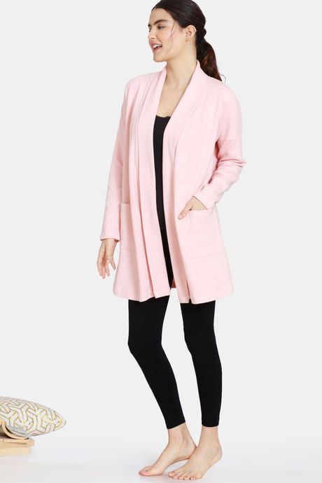 Zivame Cozy Ribbed Knit Poly Mid Length Lifewear Shrug - Pale Blush — image 2